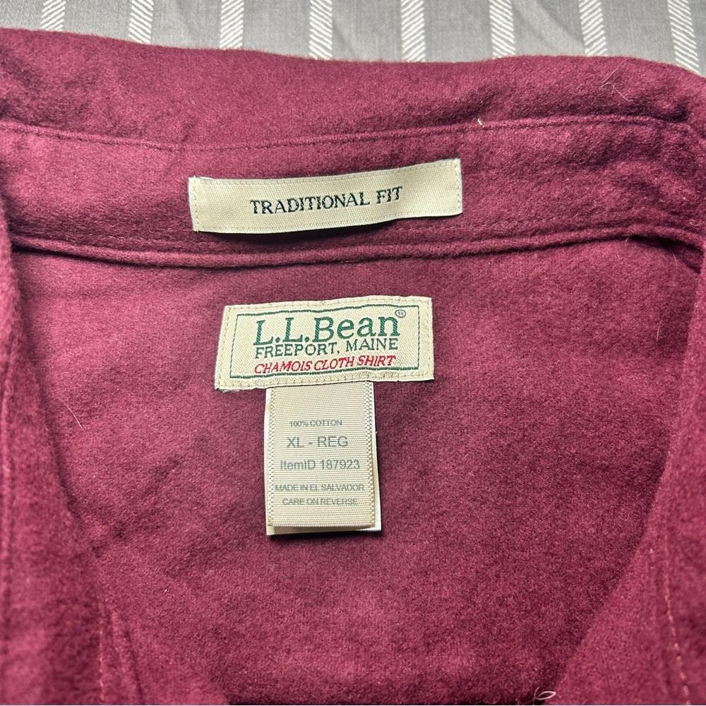 LL Bean Shirt Mens XL Red Chamois Heavy Thick Flannel Button Up Shacket - Picture 2 of 3